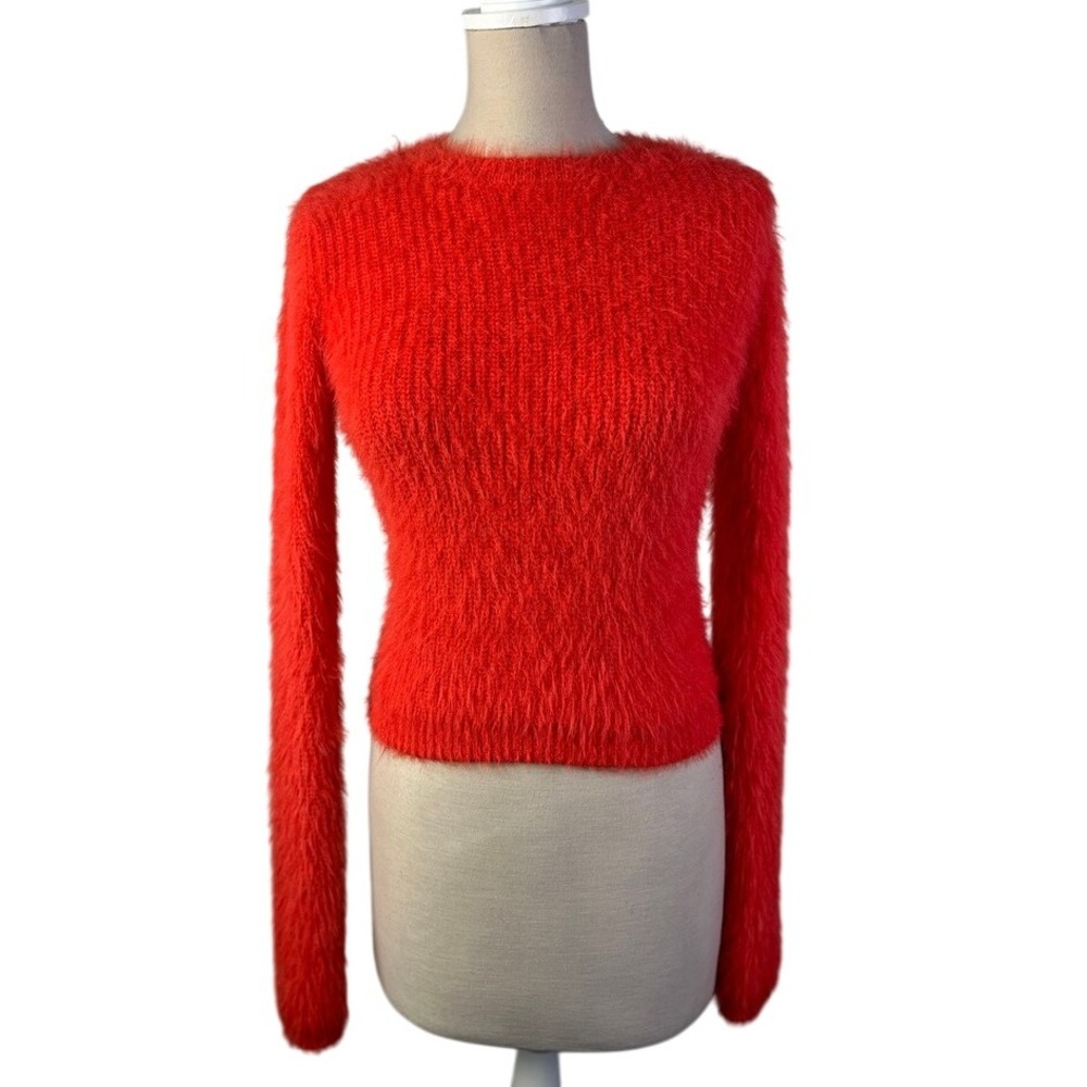 Zara‎ Fuzzy Knit Barbie Sweater Open Back Party Top Red Cropped Size Medium New